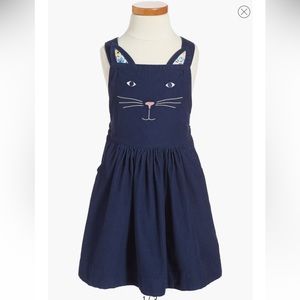 Sz 7-8 Mini Boden embroidered cat dungaree corduroy dress